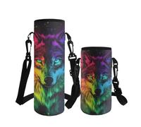 ASQVTIFE Wolf Neoprene Water Bottle Carrier with Strap for Kids Boys Girls Elementary Insulated Water Bottle Sleeve with Adjustable Shoulder Strap for Middle Steel/Glass/Plastic Bottles L