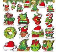 ASQzhuLIWing 24pcs Christmas set Elk Christmas tree decorations 2D wooden flat pendant, winter christmas socks candy hat garland lime green home party decoration