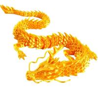 ASQzhuLIWing 3D Printed Drago, Large Chinese Drago, 45cm Articulated Drago Fidget Toy Flexible Joints 3D Printed Toy Executive Desk Toy Home Office Decor for Home Office Decoration (Gold)