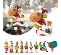 ASQzhuLIWing 8pcs Christmas pendants 2D flat Grinch Christmas tree decorations Green elves Acrylic pendants Suitable for Halloween, Christmas, Easter, birthday parties