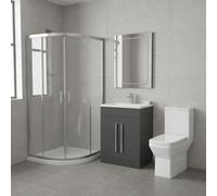 ASRA Bathroom Shower Suite 800mm Quadrant Shower Enclosure Toilet Shower & 600mm Floor Standing Vanity Grey