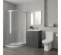 ASRA Bathroom Shower Suite 900mm Quadrant Shower Enclosure Toilet Shower & 600mm Floor Standing Vanity Grey