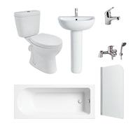 ASRA Bathroom Suite 1500mm Bath With Chrome Taps, Toilet & Round Basin Pedestal