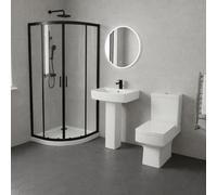 ASRA Bathroom Suite Quadrant Shower Enclosure Black Toilet & Pedestal Basin 900mm
