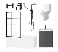 ASRA Complete Bathroom Suite Bath Black Taps Shower Screen Basin Vanity Toilet 1700mm