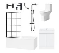 ASRA Complete Bathroom Suite Bath Black Taps Shower Screen Basin Vanity Toilet Tub 1700mm