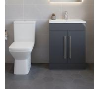 ASRA Matt Grey 600mm Vanity Unit Chrome Handles & Square Design Close Coupled Toilet Bathroom Suite