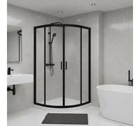 ASRA Quadrant Shower Enclosure Matt Black 800 X 800 mm With Glass Doors Cubical & Stone Resin Tray