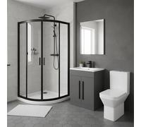 ASRA Quadrant Shower Enclosure Suite 800mm Black With 600mm Grey Vanity Unit & Toilet