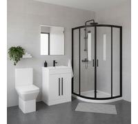 ASRA Quadrant Shower Enclosure Suite Matt Black 900mm With 600mm Vanity Unit Basin Toilet 3 Piece Set