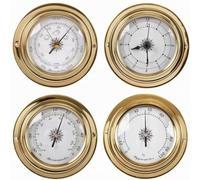AsrMyjcx 4 Pieces Clock Analog Gauge Set with Thermometer Hygrometer Pressure Gauge for Cabin Office Study Marine Themed Home Weather Display