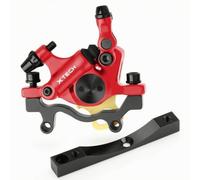 AsrMyjcx Electric Adapter Complete Hydraulic Disc Brake Caliper Assembly With Black Mounting Bracket Lever Arm And Hose Fitting For Brake Replacement Upgrade, Red With Adapter