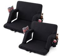 Asrug Portable Stadium Seat with Back Support 6-Position Reclining Padded Bleacher Seat with Armrests 2 Large Pockets, 2 Cup Holders Non Slip Folding Stadium Seat for Baseball Games (Black)