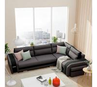 Assan Sectional Sofa Has Ottoman Sleep Function Dl Mechanism 2 Storage Bar Loose Cushions Dark Grey And Black Right Side