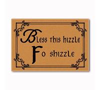 Assaoy Funny Doormat Bless This Hizzle Fo Shizzle Welcome Mat Non-Woven Fabric Top with a Anti-Slip Rubber Back.Door Mat for Entrance Way 23.6 X 15.7 in