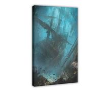 Assassin's Creed Black Flag - The Sunken Ship Canvas Poster Bedroom Decor Landscape Office Room Decor Gift 12x18inch(30x45cm)