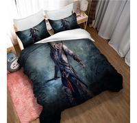 Assassin's Creed Duvet Cover Set Red Blue Includes 2 Pillowcases (135x200cm(Single),Assassin's Creed 01)