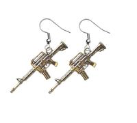 Assault Rifle Earrings Set Machine Gun M16A2 Replica Charm Gift M16 Army Military Gaming Earring Accessory Jewellery Gamer Silver Retro Dangle Dangling Cool Fun