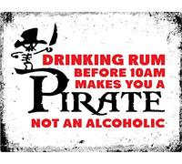 ASSCA Metal Advertising Sign Wall Door Plaque Decorative Tin Metal For Home Office Bar Coffee Shop Pub Shed Man Cave - Rustic Drinking Rum Before 10am makes Pirate Alcoholic Fun Quote