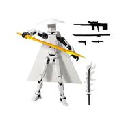 Assembled Knight-Errant Action Figure - 3D Printed Multi-Jointed Robot | Straw Hat And Cloak Desktop Decoration | Toy For Game Enthusiasts With 6 Interchangeable Tools