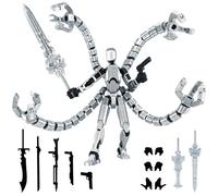 Assembled T13 Action Figure Set, Silver Articulated Stickman Toy with Multiple Movable Joints & Interchangeable Weapons, 3D Printed Fully Assembled T13 Collectible Figure for Display and Play