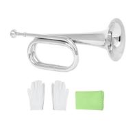 Assembly Bugle Instrument C-Tone Brass Mouthpiece, Silver-Tone School Package, Gloves, Care Cloth, Ceremony Practice Beginner Use Ceremonial Bugle School Horn Brass Instrument Beginner Practice Event
