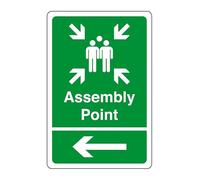 Assembly point arrow left sign - safety sign - business signs, carpark safety signs - 3mm Aluminum Dibond for indoor/outdoor usage (400mm x 300mm) 14m Viewing Distance.
