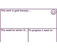 Assessment and Feedback (WWW/EBI) Teacher Stamp - Large 6x11cm. 'This is Good Because..'/'This Would be Better if... / to Progress I Need to: (Violet)