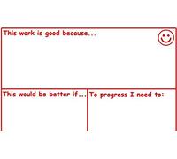 Assessment and Feedback (WWW/EBI) Teacher Stamp - Large 6x11cm. 'This is good because.'/'This would be better if. / To progress I need to: (Red)