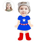 ASSIALL Personalised Face Mini Me Pillow Custom Face Doll Shaped Cushions 3D Duplex Printing Sofa Car Poly Cotton Throw Pillow Home Ornament Plush Toy Handcraft Gift (Captain), 12''
