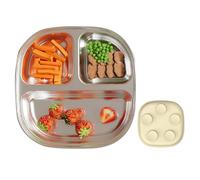 Assiette - 7,87 Pouces Assiette Carrée Antidérapante Ventouse | Vaisselle Réutilisable Incassable - Acier Inoxydable - Assiettes Bébé Pour Garçons Filles Adultes Maison École Voyage