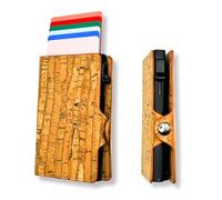 Assisi Style Vegan Cork Card Holder | Pop-Up Card Wallet, RFID Blocking Card Holders for Men & Women | Minimalist Credit Card Ridge Wallet with Money Clip, (Rustic Striped)