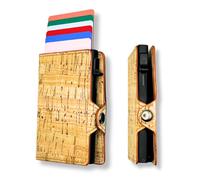 Assisi Style Vegan Cork Card Holder | Pop-Up Card Wallet, RFID Blocking Card Holders for Men & Women | Minimalist Credit Card Ridge Wallet with Money Clip (Natural Cork)
