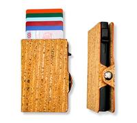 Assisi Style Vegan Cork Card Holder | Pop-Up Card Wallet, RFID Blocking Card Holders for Men & Women | Minimalist Credit Card Ridge Wallet with Money Clip (Striped Cork)
