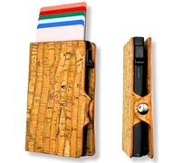 Assisi Style Vegan Cork Credit Card Holder | Pop-Up Card Wallet, RFID Blocking | Slim, Minimalist Card Wallet with Money Clip (Rustic Striped)