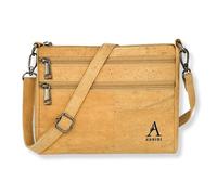 Assisi Style Vegan Cork Crossbody Bag with 4 Zipped Compartments - Natural Light Brown Lightweight Shoulder Bag for Women (Light Brown)