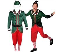 Assistant Costume - Festive Uniform, Animated Costume | Assistant Green Tunic Outfit, Flared Shirt Ornament For Men, Pants, Socks, And Beard Set, Costumes Accessory For December Celebrations