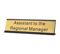 Assistant to The Regional Manager Desk Plate, 2 x 8 inch Novelty Name Plate, Gold Name Plate with Black Aluminum Desk Holder