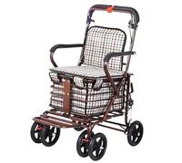 Assistive Cart for Elderly Multi Functional Walker Foldable Shopping Cart Push and Sit Scooter Space Saving with Casters