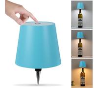 Asslye Pridola Wireless Bottle Lamp, 3 Color Stepless Dimming, Touch Control Wine Lampshade, Rechargeable for Bars Restaurants (Blue)