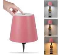 Asslye Pridola Wireless Bottle Lamp, 3 Color Stepless Dimming, Touch Control Wine Lampshade, Rechargeable for Bars Restaurants (Pink)