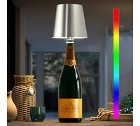 Asslye Pridola Wireless Bottle Lamp, RGB Light Modes & 3 Color Bottle Lights, Touch Dimmable with Stepless Brightness Control, Metal Wireless Wine Bottle Lampshade for Bars Restaurants (Silver)