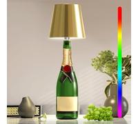 Asslye Pridola Wireless Bottle Lamp, RGB Light Modes & 3 Color Bottle Lights, Touch Dimmable with Stepless Brightness Control, Metal Wireless Wine Bottle Lampshade for Bars Restaurants (Gold)