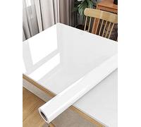 Assnit Glossy Sticky Back Plastic Self Adhesive Wallpaper Vinyl Wrap Film Roll Furniture Sticker for Walls Doors White Glossy Effect 45X300cm Peel and Stick Vinyl Film Waterproof PVC Roll