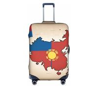 ASSORT Abstract Mongolian Flag Map Print Travel Elastic Suitcase Cover Protector, Anti-Scratch Washable Luggage Cover, Multi-Size, White, M
