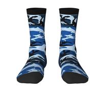 ASSORT Blue Camo Crew Contrasting Pairs Socks For Men Women, Adult Outdoor Casual Athletic Sports Socks, 3 Black, One size