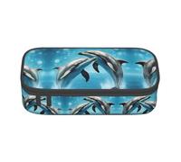 ASSORT Dolphins In Love Print Large Pencil Case Bag Stationery Organizer Pouch With Zipper, For Office And College