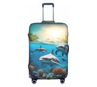 ASSORT Dolphins Sea Turtle Shark Octopus Coral Print Travel Elastic Suitcase Cover Protector, Anti-Scratch Washable Luggage Cover, Multi-Size, White, S