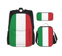ASSORT Italy Flag 3-Piece Set Backpack, Lunch Bag, And Pencil Case, Casual Cute Sets For Travel And College
