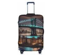 ASSORT New York Manhattan Bridge Night Print Travel Elastic Suitcase Cover Protector, Anti-Scratch Washable Luggage Cover, Multi-Size, White, XL